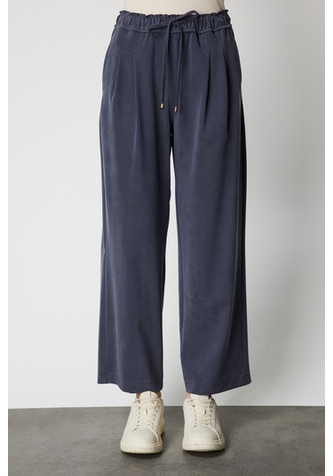 On Kadın Pile Detaylı Bol Paça Eşofman Altı 64176 Lacivert Lacivert