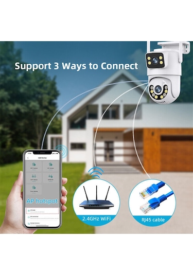 4mp+4mp Çift Lensli Wifi Ip Kamera Kablosuz Dış Mekan Ev Ptz Güvenlik Kamerası