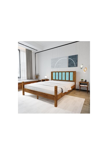 Orion Model Cam Göbeği Puflu Başlıklı Ceviz Renk Çam Ahşap Karyola-79 180 x 200 CM
