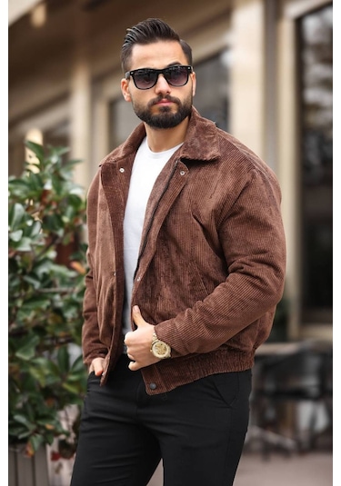 Unisex Yeni Sezon Kapitone Dolgulu Oversize Vintage Kahverengi Kadife