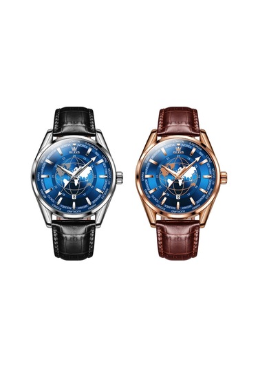 Olevs 9926 Kabartmalı Toprak Kadranlı Erkek Kuvars Saat Kahverengi