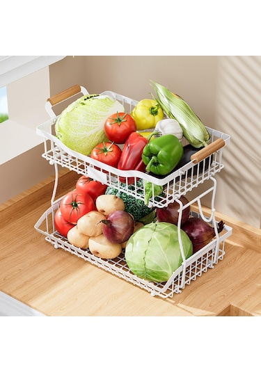 Suntek Otel Tezgah Üstü Mutfak Için 2 Katlı Meyve Sepeti Beyaz