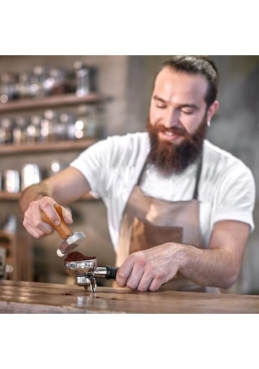 Kahve Tamperi Siyah Ahşap Sap Düz Tabanlı Espresso Tamperi 53 Mm