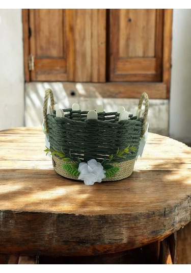 Hasır Sepet Seti Organizer Makyaj Takı Kutusu Komidin Banyo Çok Amaçlı Sepet Haki