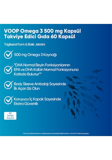 Voop Omega 3 Balık Yağı 500 MG 60 Kapsül