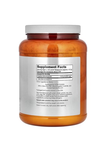 Now Foods Sports Micronized Creatine Monohydrate 1 Kg Aromasız
