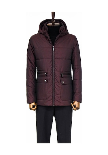 Wessi Slim Fit Kapüşonlu Bordo Erkek Şişme Mont Bordo