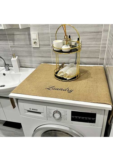 Laundry Duck Keten Su Geçirmez Ve Kirlenmez Çamaşır Makinesi - Buzdolabı - Bulaşık Makinesi Örtüsü Kahverengi - Siyah