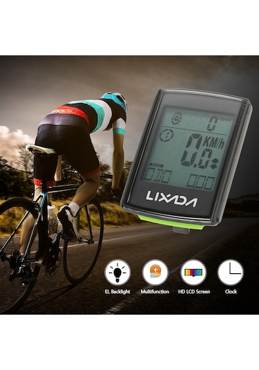 Lixada Büyük Ekran Kablosuz Bisiklet Bilgisayarı Siyah