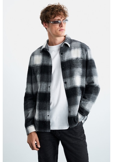 Sagan  Erkek Pamuk-polyester Gömlek Yaka Relaxed Oduncu Siyah Gömlek