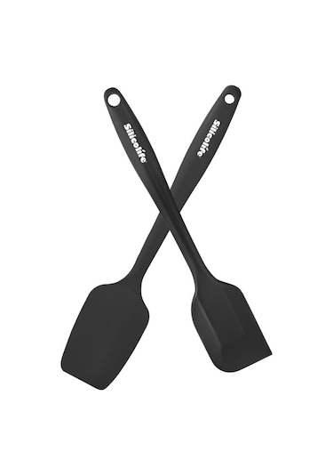 Silicolife Büyük Spatula Seti, Isıya Dayanıklı Yanmaz Yapışmaz Silikon Büyük Spatula Ve Kaşık Spatula 2 Li Set Siyah