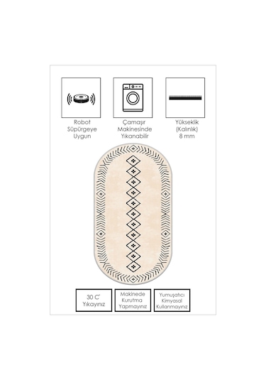 West Home Dijital Baskı Yıkanabilir Kaymaz Taban Leke Tutmaz Bej Oval Mutfak Halısı Salon Halısı Ve Yolluk Wh 375 Beige Oval