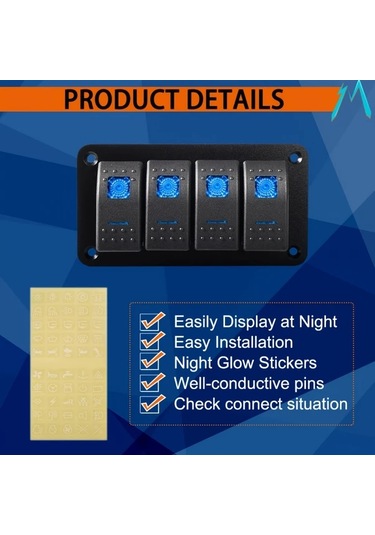 Motion003 Movglow 4lu Paket Alüminyum Anahtar Panosu Absler Tekneler Arabalar Karavanlar Kamyonlar İcin Mavi Led Isik 12v 24v 4 Montaj Vidasi