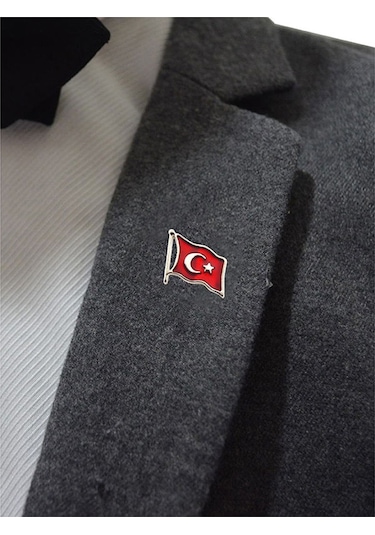 Anahtarlık Sepeti Türk Bayrağı Rölyef Dalgalı Rozet 2x1,5 Cm - Nikel
