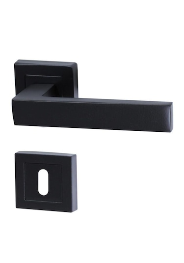 Kare Rozetli Kapı Kolu Oda Siyah 1 Takım 2 Adet Arkalı/önlü