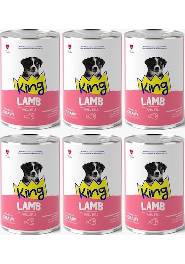 King Et Parçacıklı Kuzu Etli Yavru Köpek Konserve 400 Gr 6 Adet