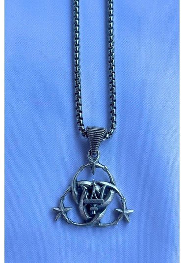 Mızraklı Ay Yıldız El İşçiliği Paslanmaz Çelik Zincir Erkek Kolye Gümüş