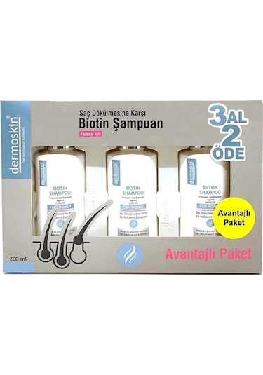 Dermoskin Kadınlar için Saç Dökülmesine Karşı Biotin Şampuan 3 x 200 ML