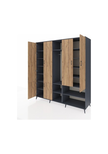 Kronos Dolap 15 Raflı 5 Kapaklı Tek Askılı 220x59x243 Antrasit-çam/antrasit Atlas Çam/antrasıt