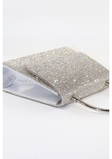 Gümüş Taşlı Clutch Kadın Abiye Çanta