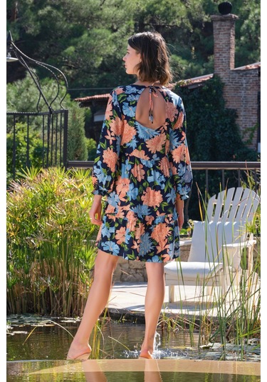 Monamise 22007 Uzun Kollu Elbise-lacivert Lacivert