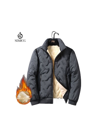 Erkekler İçin Polar Astarlı Ve Kalınlaştırılmış Pamuklu Kışlık Mont, Kışlık Ceket, Rüzgar Geçirmez Mont Gri