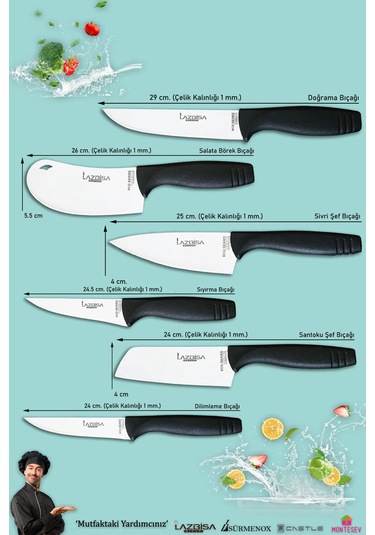 Eco Serisi Mutfak Bıçak Seti Et Ekmek Salata Pizza Bıçağı 6lı Set Siyah