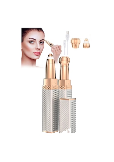 Markafox Luxury 2 Başlıklı Şarjlı Işıklı Kaş Bıyık Tüy Alma Epilasyon Aleti + Mini Parfüm Şişesi