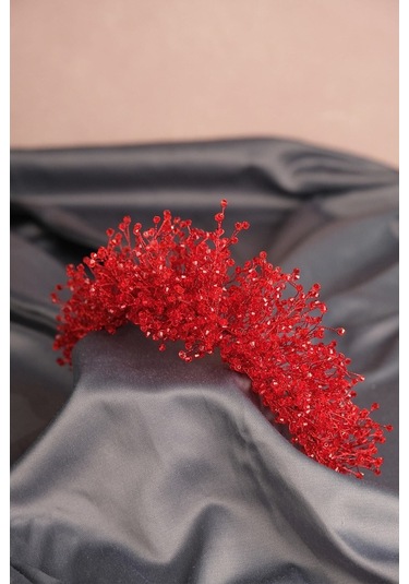 FdayAksesuar En Güzel Gelinlere Özel Kırmızı Atair Yogun Kristal Boncuklu Gelin Saç Aksesuarı FRDY31680