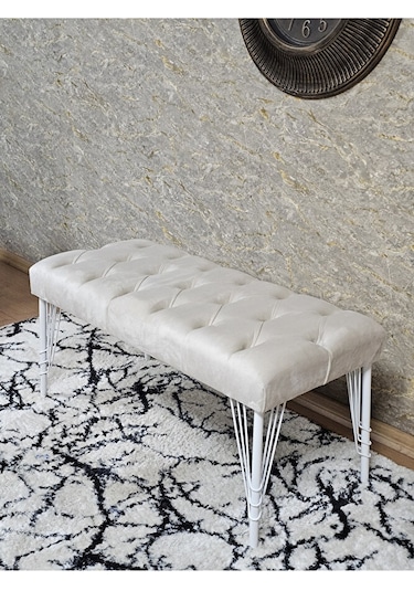 Beyaz Boyalı Tel Ayaklı 90 Cm Puf Bench - Puf - Bench - Kasalı Ot Çok Renkli