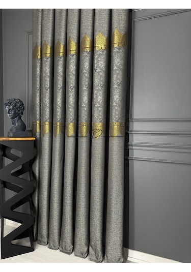 Fon Perde Pano Fonluk Nilo Desen - Gri-gold Çok Renkli