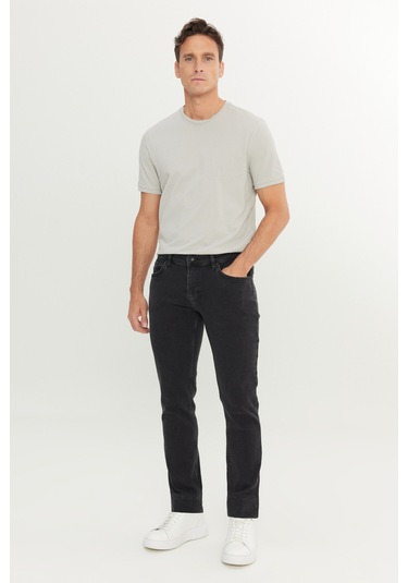 Erkek Sıyah Pamuklu Slim Fit 5 Cep Esnek Jean Denim Kot Pantolon Siyah