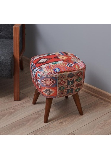 Just Home Retro Kare Dijital Patchwork Puf - Renkli Renkli