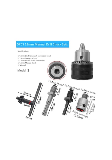 Ximistore9 "5 Parçalı Krom Vanadyum Çelik Matkap Mandren Seti - 13mm/10mm Dönüştürücü Başlık İle Çok Amaçlı Kullanım"