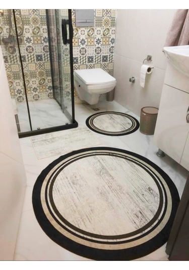 Lovely - Krem Kaymaz Taban Yuvarlak Banyo Halısı 100x100-60x60-4 Krem