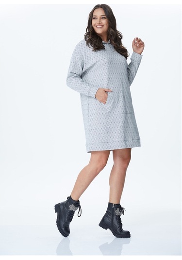 Kapüşonlu Uzun Sweat Shirt Elbise -428 Açık Mavi