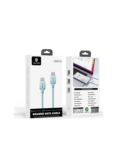 Lenyes Lc536 Type-c To Type-c Pd Örgü Tasarımlı Hızlı Şarj Özellikli Şarj Kablosu 60w 1m Yeşil Yeşil