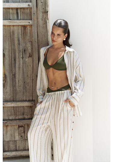 Priskiana Bağcıklı Haki Pantolon Gömlek Takım Haki