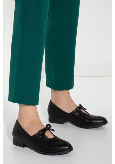 Kadın Bebe Mavisi Suni Deri Babet Siyah