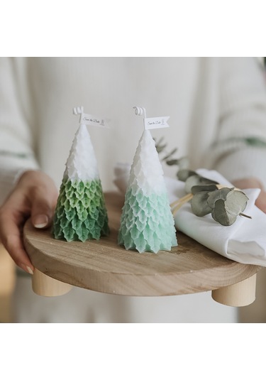 Yifomall Yeşil Xmas Ağacı Şekilli Spiral Gümüş Parafin Mum - Sigara İçmez, 3 Saat Yanma Süresi, Noel Dekorasyonu 1 Adet