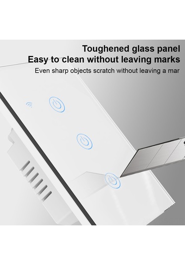 Springsun Tempered Cam Dokunmatik Wi-fi Akıllı Anahtar, Led Işık指示灯, 3 Yollu, Sıfır Ateş Bağlantı, 2200w Yük, Yx-ws003a Beyaz