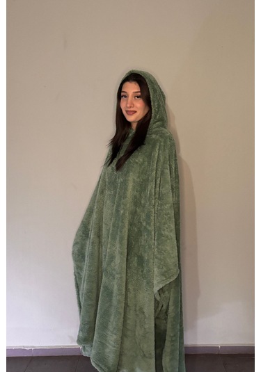 Giyilebilir Hoodie Battaniye Rahat Kalıp Tek Beden Çağla Yeşili