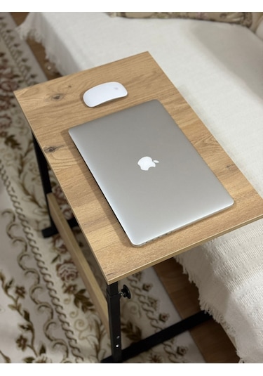 Metal Ayaklı Yükseklik Ayarlı Laptop Sehpası Kahvaltı Masası Çalı Ceviz