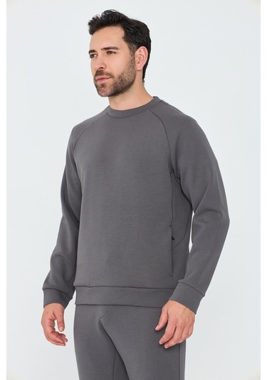 White Stone Koyu Gri Pamuklu Erkek Basic Sweatshirt K.grey