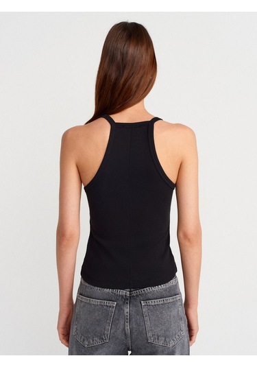 Dilvin Kadın Basic Düğme Detaylı Askılı Siyah Atlet - 21106 Siyah