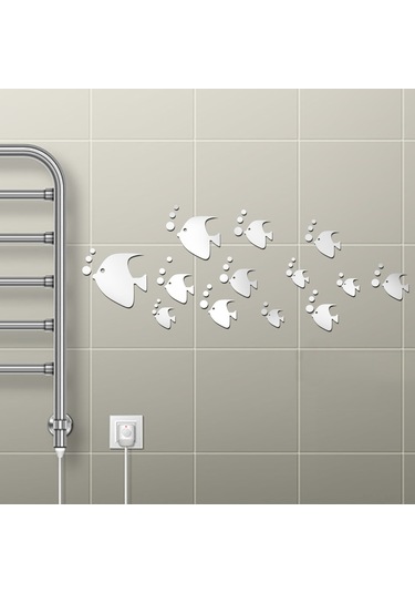 Mufunye Ev Dekorasyonu İçin 13'lü Akvaryum Balığı Desenli Plastik Ayna Sticker Seti - Hafif, Kolay Kurulum, Çıkarılabilir, Koruyucu Filmi Var Çok Renkli