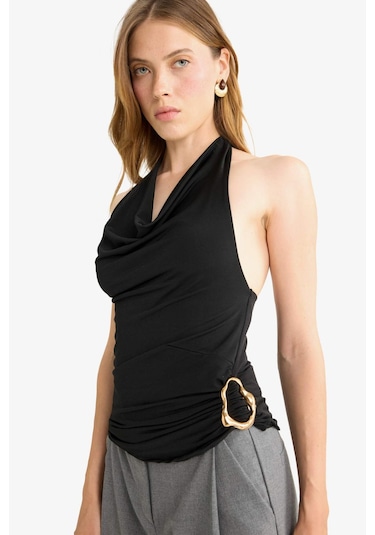 Defacto Regular Fit Halter Yaka Toka Detaylı Bluz G0468ax25aubk81 Siyah