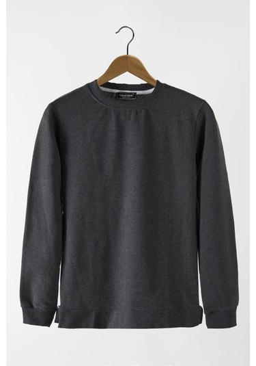 Erkek Antrasit Bisiklet Yaka Basic Düz Sweatshirt Antrasit