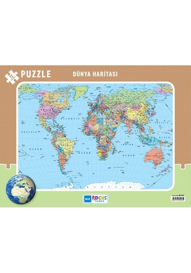 Blue Focus 72 Parça Çerçeveli Dünya Haritası Puzzle