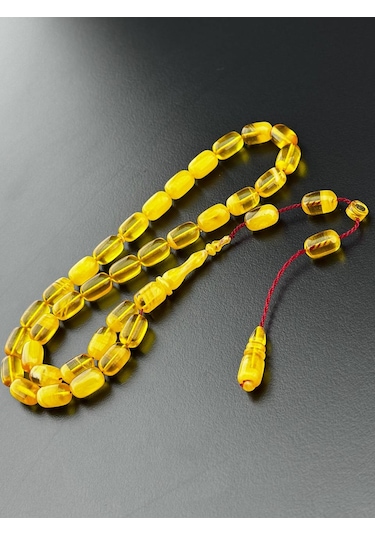 Kuru Torna İşçilikli Sıkma Kehribar Tesbih Hcz-model Bmghrr Sarı